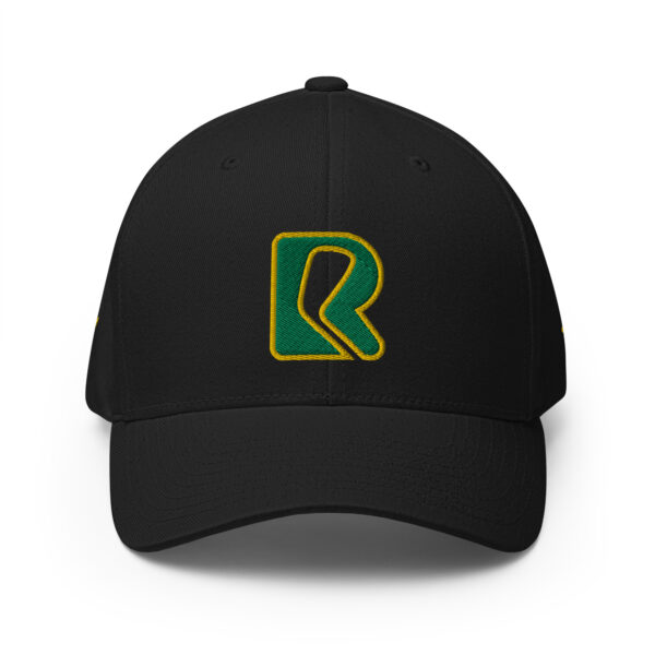 SuperDave - Champ - Rounders Fitted - Black Cap - Green Stitching - Gold Outline